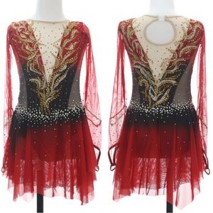 New Figure Skating Dress Girl 14 (11~13T) with Hair Scrunchies (140~150cm)